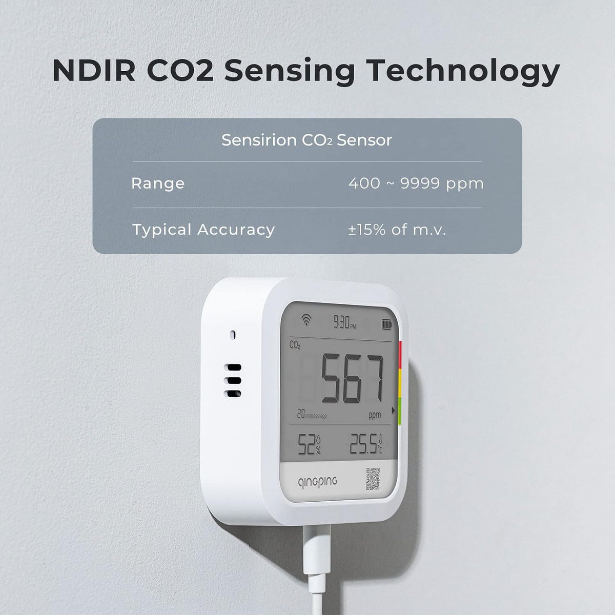 NDIR方式のCO₂センサーを搭載したQingpingモニター